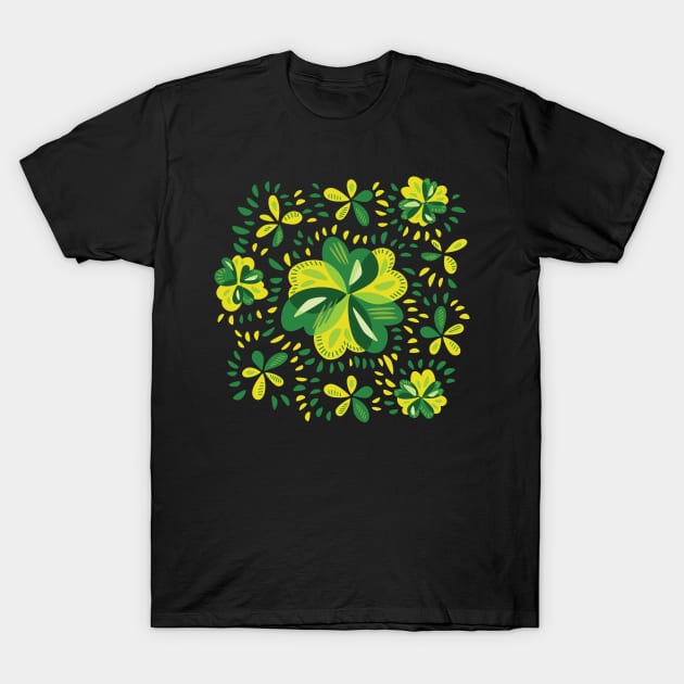 Three Leaf Clovers Spring Floral Pattern T-Shirt by Boriana Giormova